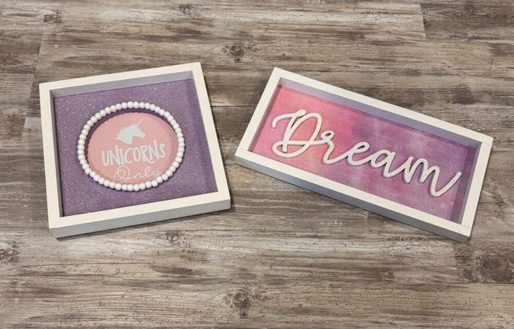 Set of 2 Hanging Wall Art Unicorn Dream Theme Bedroom Decor